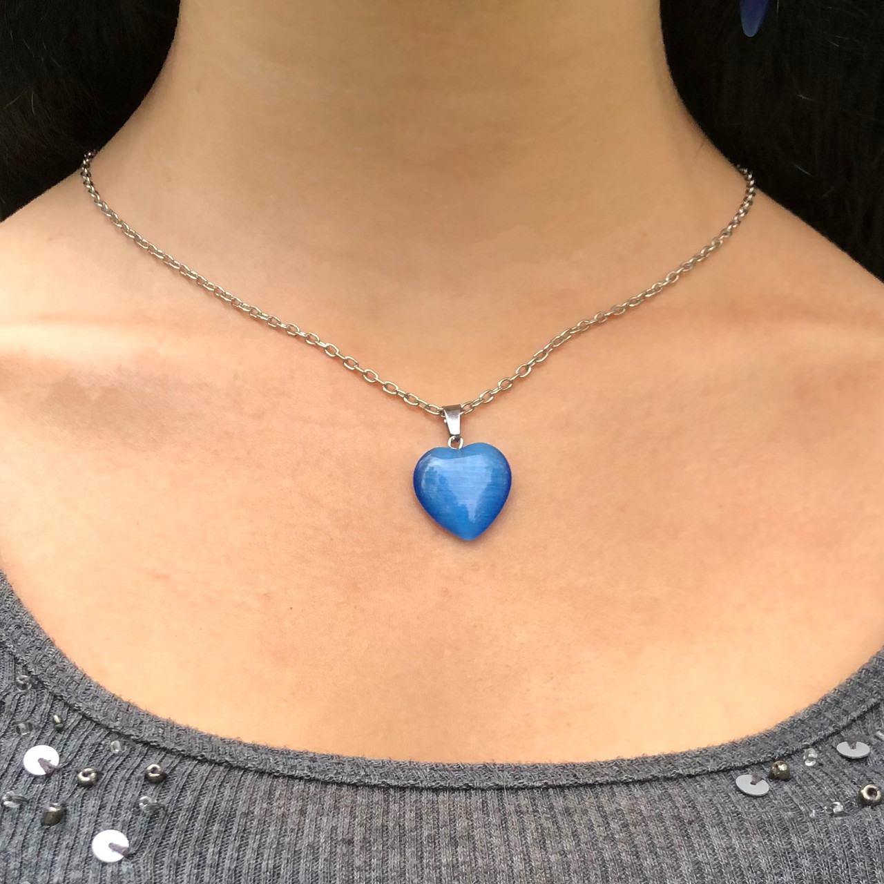 Набір "Синє котяче око сердечки" кольє та сережки - оригінальний подарунок дівчині