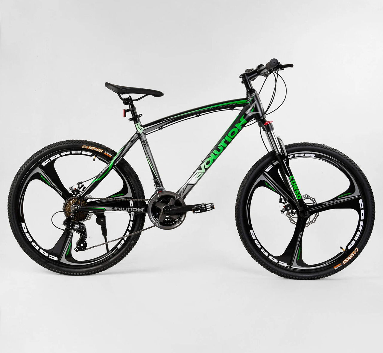 Спортивний велосипед 26" CORSO Evolution 46225 чорно-зелений на зріст 167-178 cм
