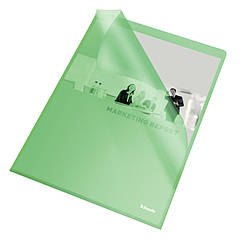 Папка-куточок прозора зелена А4 формат 115 мкм, Esselte уп 25 шт.