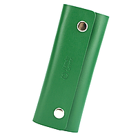 Ключниця шкіряна на кнопках з карабінами зелена HC0077