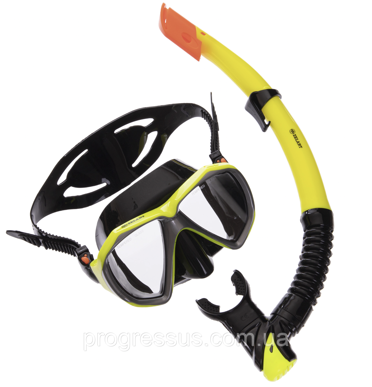 Маска та трубка для плавання Zelart жовтий/Набір для плавання маска з трубкою/маска та трубка для пірнання
