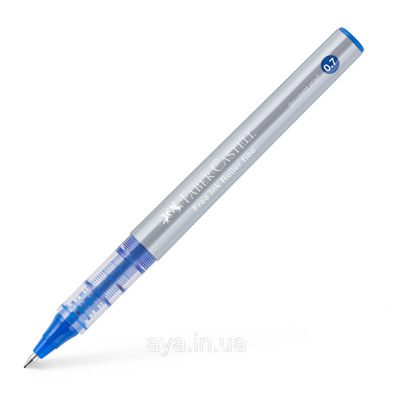 Ручка-ролер одноразова Faber-Castell Free Ink rollerball, 0,7 мм, Срібний корпус + сірий ковпачок, Синій, фото 1