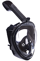 Маска для снорклинга черная S-XL / Полнолицевая маска для снорклинга / Маска с трубкой для плавания