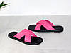Шкіряні модні шльопки жіночі плетіння м'які комфортні фуксія кольору, фото 10