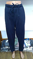 Жіночі літні легкі сині штани з гумкою на талії з кишенями у великих 50-54 розмірах