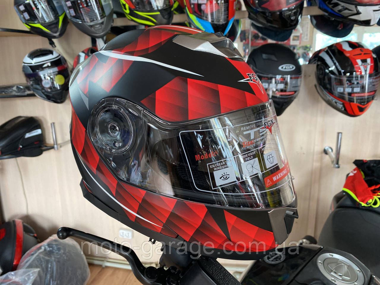 Шолом FGN-160 модуляр + окуляри чорно-червоний мат р.XL, фото 1