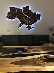 Дерев'яна карта України CraftBoxUA з підсвічуванням на акрилі 138x92 см