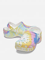 Женские сабо Crocs Classic Platform Tie-Dye Graphic Clog,оригинал (207151) 37, Белые в принт