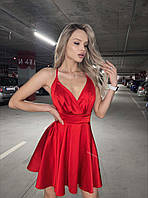 Шелковое платье на бретелях с расклешенной юбкой и открытой спинкой (р. S, M) 66py2363Q красный, S