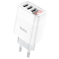 Сетевое зарядное устройство с дисплеем на 3USB HOCO C93A Easy charge |3USB, 3.4A| Белый