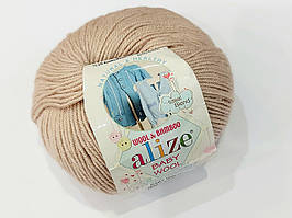 Нитки пряжа для в'язання, дитяча пряжа Алізе Alize BABY WOOL 50 грамів, Дитяча пряжа. беж
