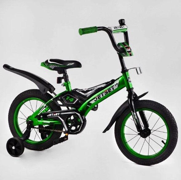 Дитячий велосипед Corso Jet Set JS-N1601 діаметр коліс 16", страхувальні колеса, ножне гальмо та дзвіночок