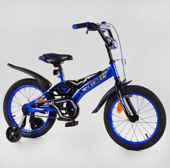 Дитячий велосипед Corso Jet Set JS-N1603 діаметр коліс 16", страхувальні колеса, ножне гальмо та дзвіночок