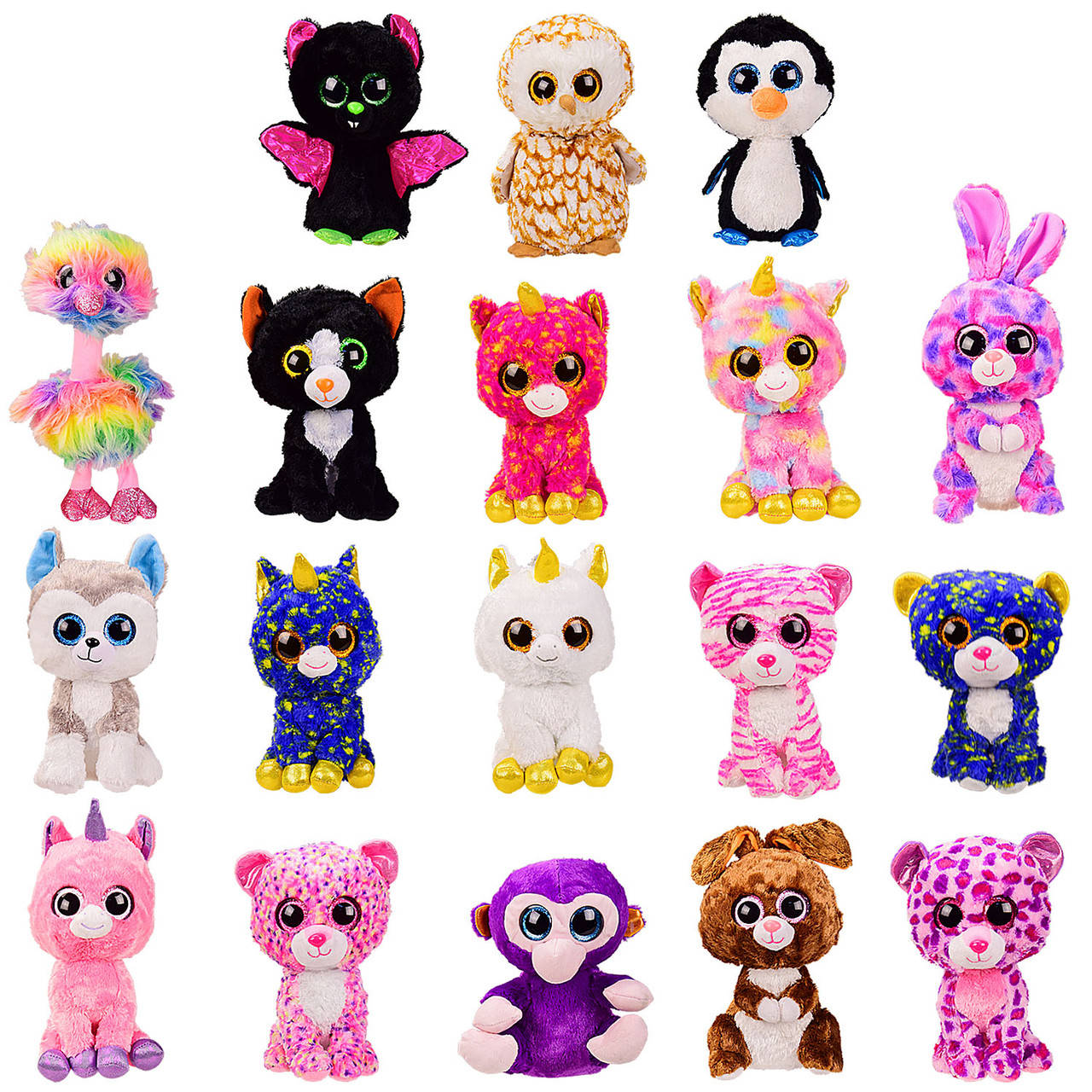 

Мягкая игрушка PL0662 (60шт) глазастики, микс видов, 23 см, в пакете