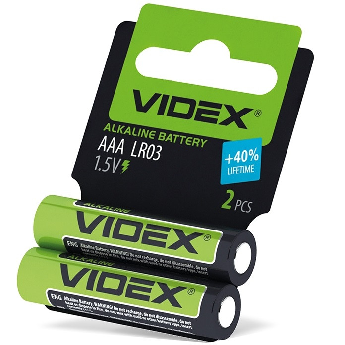 Батарейки лужні VIDEX LR03/AAA SHRINK CARD 2шт, фото 1