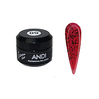 Глітерний гель Andi Prof Glitter Gel №09 - червоний, 5 мл