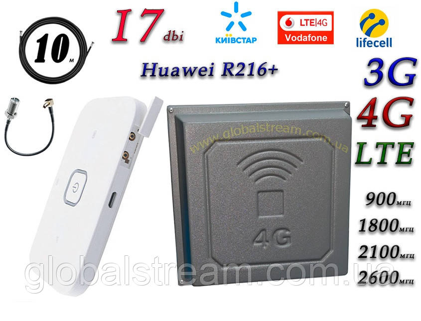 Повний комплект 4G-LTE/3G Wi-Fi Роутер Huawei R216+ і Антена планшетна 4G/LTE/3G 17 дБі (824-2700 мГц), фото 1