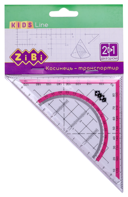 Косинець 2 в 1,140 мм, 90°45°, з рожевою смужкою, блістер, KIDS Line ZiBi ZB.5623-10 (5981), фото 1