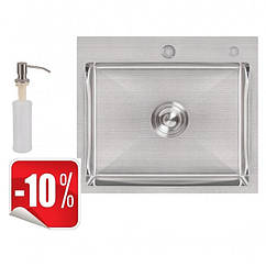 Мийка врізна під стільницю з дозатором 590x450x220 Lidz H5045 Brush 3 мм