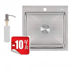 Мийка врізна під стільницю з дозатором 500x500x220 Lidz H5050 Brush 3 мм