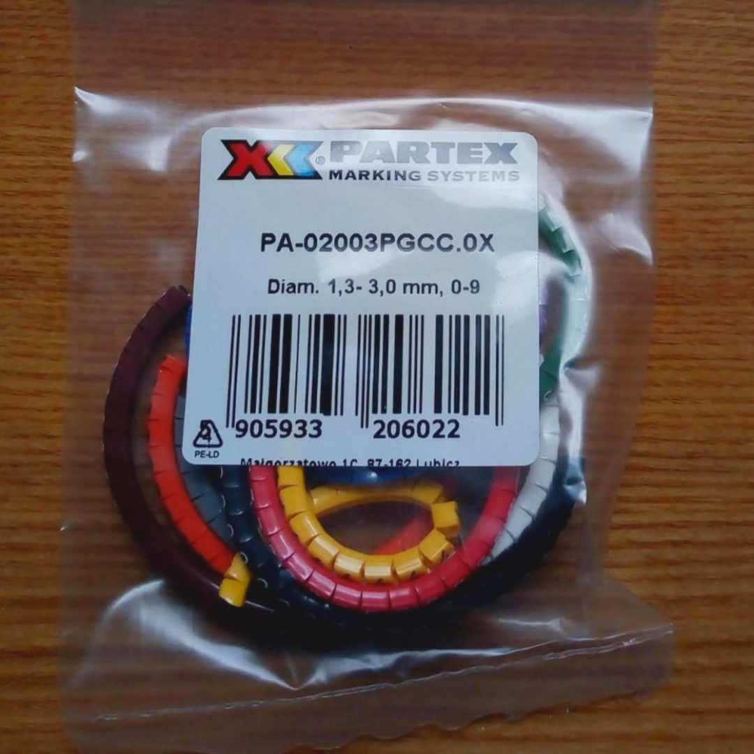 Набір для маркування проводів Partex PA-02003PGCC.0X (250 шт.) кольорові цифри від 0 до 9 по 25 шт., фото 1