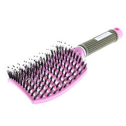 Щітка для волосся широка з натуральною щетиною Global Fashion 1501 pink N73