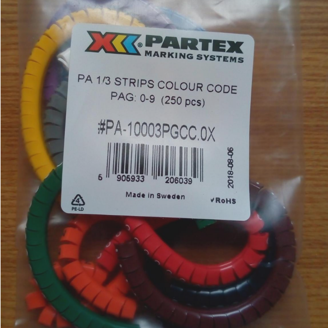 Набір для маркування проводів Partex PA-10003PGCC.0X (250 шт.) кольорові цифри  від 0 до 9 по 25 шт., фото 1