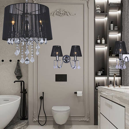 Срібна класична люстра з чорним плафоном на 3 лампи (20-4003WH-3 BLACK), фото 2