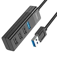 USB-hub хаб 4-в-1 поддержка накопителя до 1Tb HOCO HB25 Easy mix |USB to USB 3.0*1+USB 2.0*3| Черный