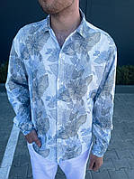 Мужская стильная белая классическая рубашка с узорами