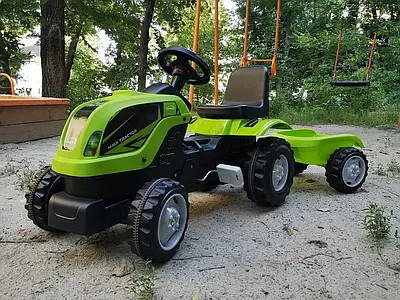 Дитячий трактор на педалях MMX MICROMAX (01-011) з причепом зелений