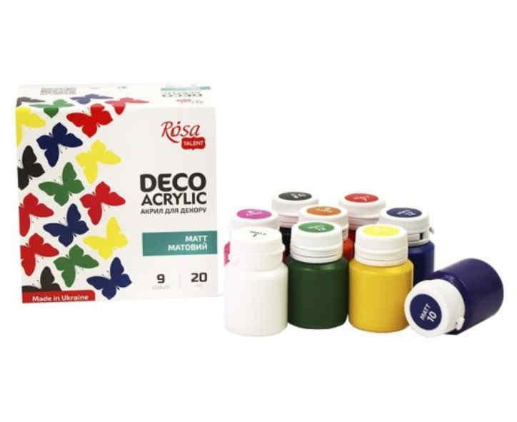Набір акрилових фарб Rosa Talent для декорування Матовий 9 кольорів по 20 мл