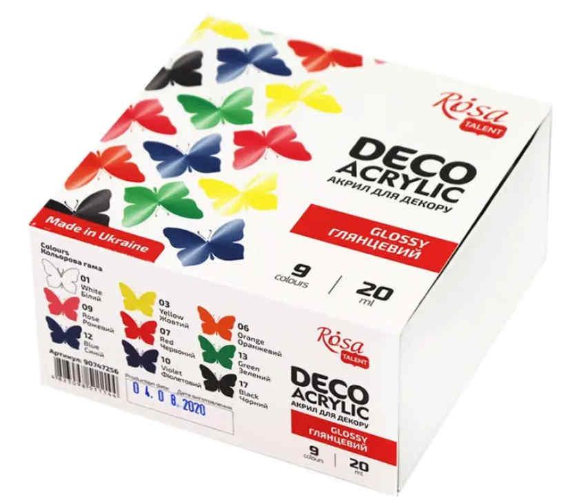 Набір акрилових фарб Rosa Talent для декорування Глянцевий 9 кольорів по 20 мл