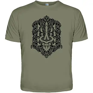 Футболка Тризуб у рослинному візерунку (оливкова футболка) S