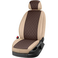 Чехлы на сиденья из экокожи Citroen C-Elysee 1 поколение 2012-2021 EMC-Elegant Бежевый + Коричневый, 2017-2021 (1 покоління [рестайлінг]) седан (раздельная задняя спинка)