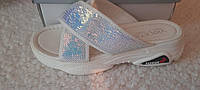 Бело-серебристые летние шлепки на платформе, женские текстильные удобные шлепанцы с пайетками, 36, 39, 40