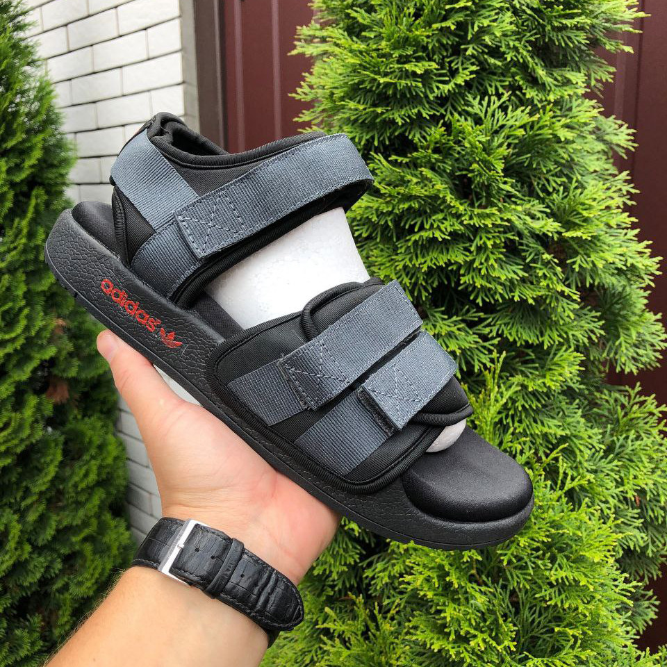 Чоловічі сандалії Adidas Adilette Sandals літаючі стильні сірі з чорним