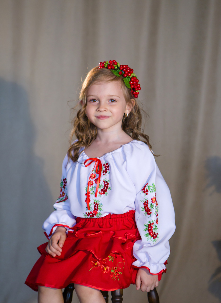 Вишитий костюм для дівчинки Калинка блузка та спідниця червоний, фото 1