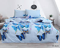 Качественный комплект постели из ранфорса-хлопок цвет голубой с принтом Бабочки R820