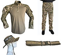 Тактична військова форма (тактична сорочка Убакс + Військові штани + ремінь+панама) комуфляж олівія