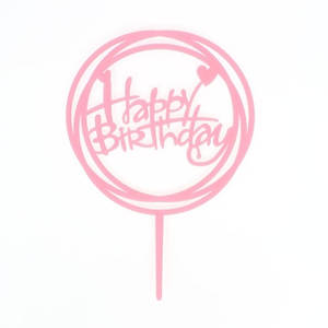 Топпер пластиковий Happy Birthday круглий з серцем рожевий