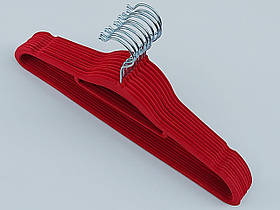 Плічка довжина 41,5 см, в упаковці 10 штук, червоного кольору, тремпеля вішалки флоковані