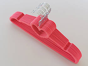 Плічка вішалки флоковані (оксамитові, велюрові) рожевого кольору, довжина 41 см,в упаковці 10 штук