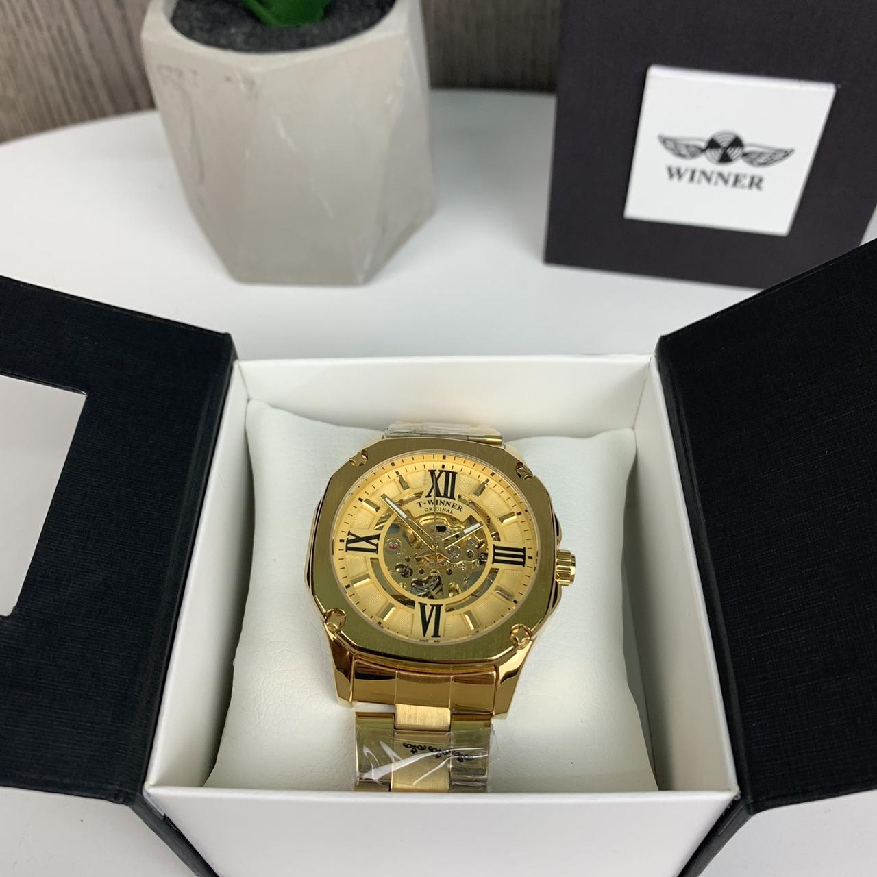 Качественные мужские механические часы Winner GMT-1159 Gold золото,наручные часы Виннер скелетон 2022 - фото 5 - id-p1634859853
