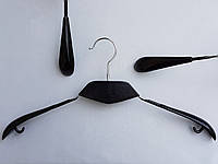 Плечики вешалки тремпеля металлический в силиконовом покрытии со вставкой из дерева черного цвета длина 43 см