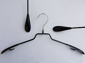 Плічка вішалки тремпеля металевий в силіконовому покритті широкий чорного кольору, довжина 42 см