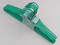 Плечики вешалки тремпеля проволока в порошковой покраске зеленого цвета, длина 43,5 см, в упаковке 10 штук