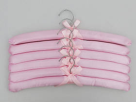 Плічка вішалки м'які сатинові для делікатних речей рожевого  кольору, довжина 38 см, в упаковці 6 штук