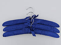 Плечики длина 38 см, в упаковке 3 штуки вешалки тремпеля мягкие сатиновые для деликатных вещей синего цвета