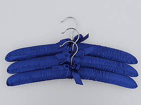 Плічка вішалки тремпеля м'які сатинові для делікатних речей синього кольору, довжина 38 см, в упаковці 3 штуки